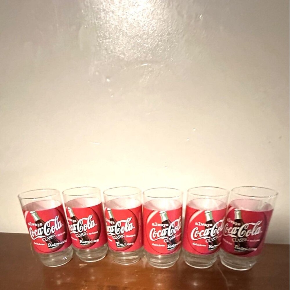 VTG Set of 6 Coca-Cola Always Coca-Cola Clear Glass Tumbler Wraparound Graphic